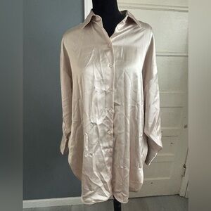 Zara Satin Beige Blouse Shirt Dress Oversize